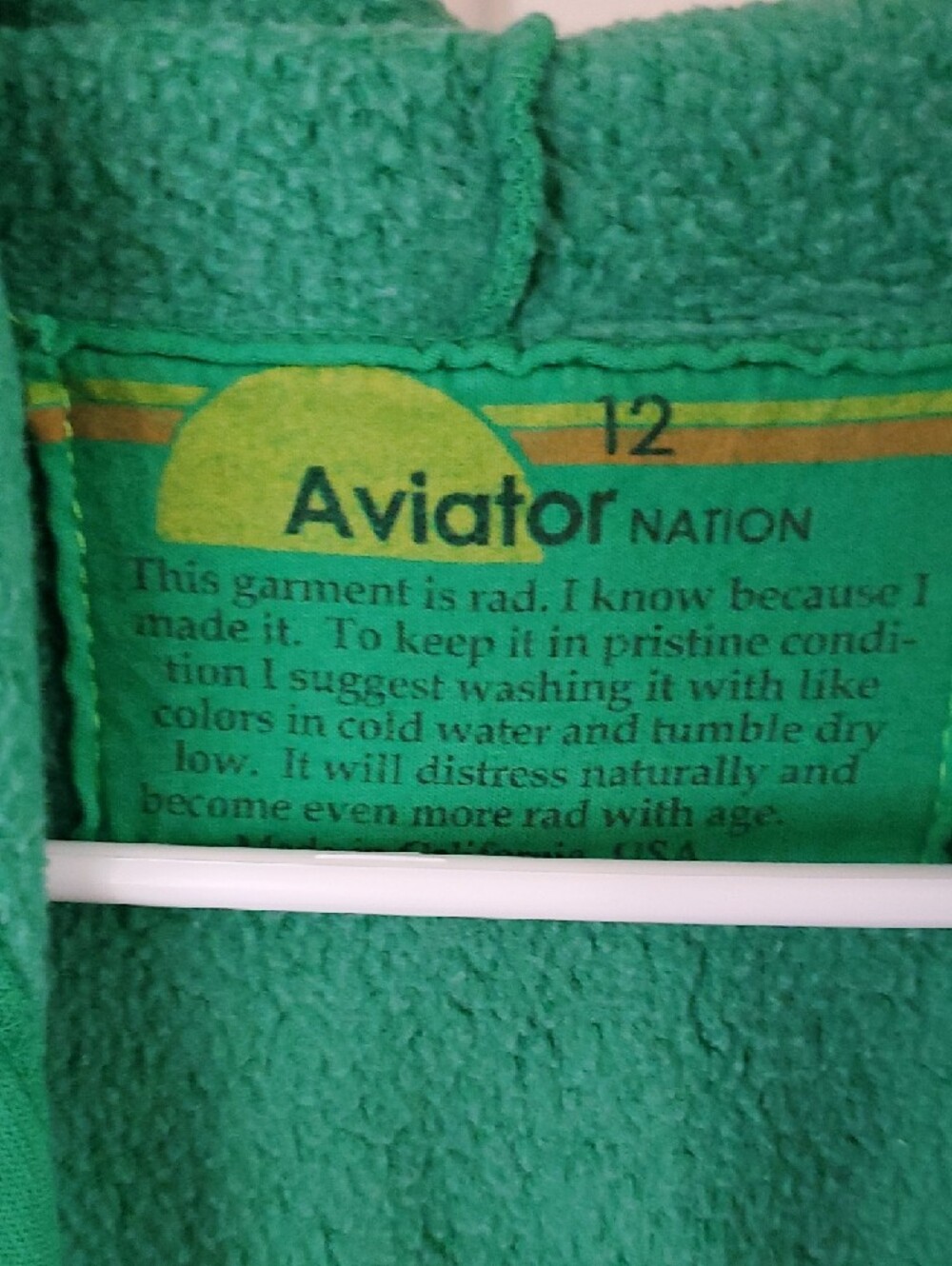 Aviator Nation Green Zip Hoodie with Rainbow Chest Stripes - Picture 2 of 4